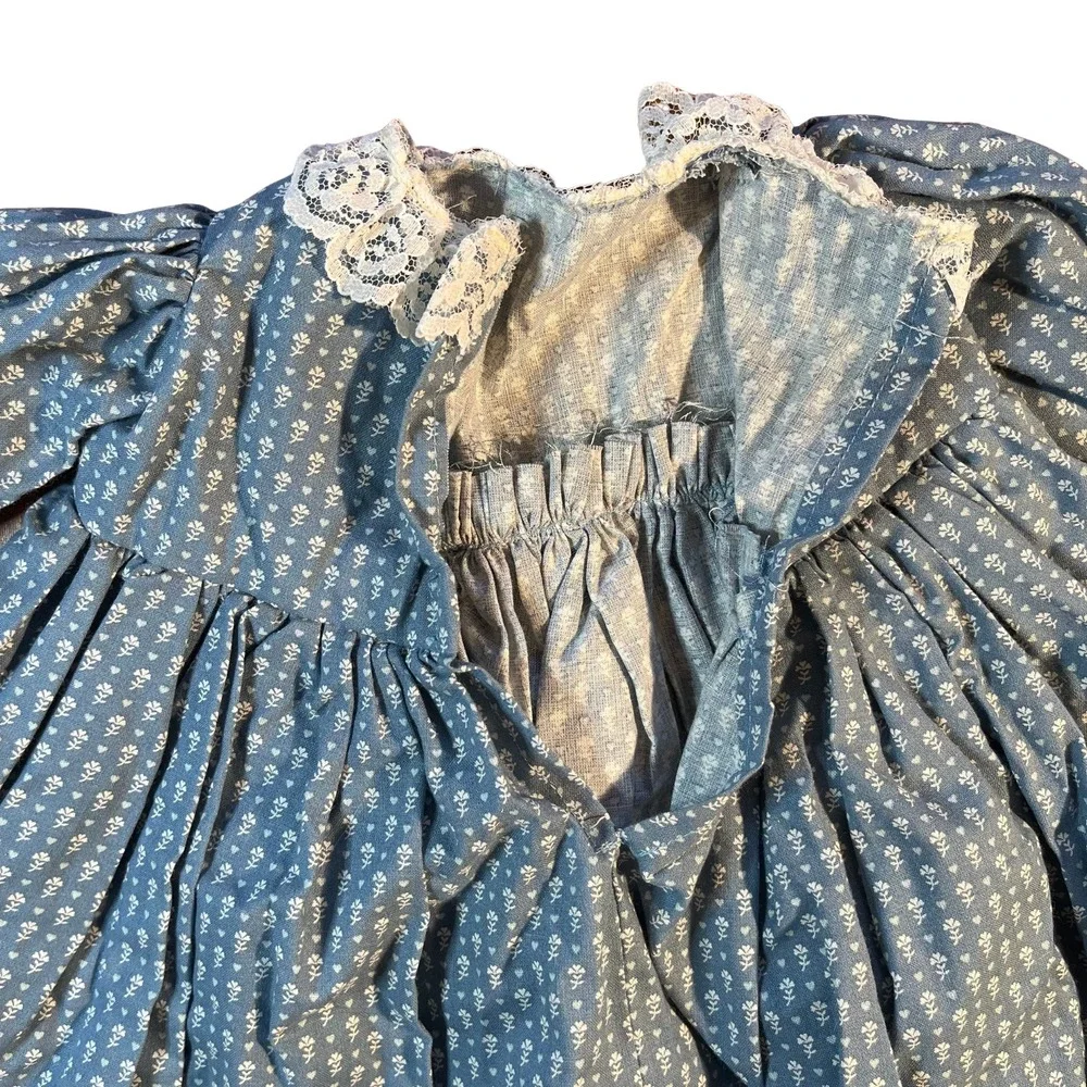 Vintage Handmade‎ Doll Clothes Blue Floral Print Dress Bloomers Set Cottagecore
